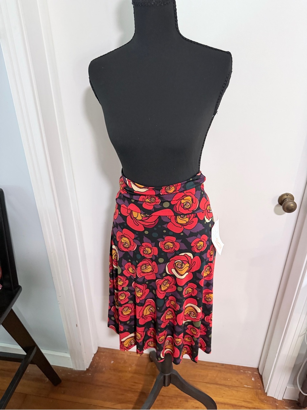 LuLaRoe Black Skirt with Red & Yellow Rose Print